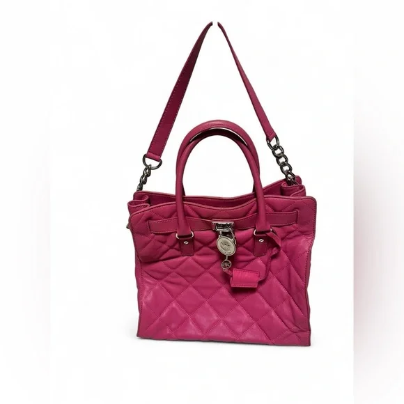 Michael Kors Quilted Hamilton Tote Top Handle Shoulder Chain Strap & Lock - Picture 2 of 13